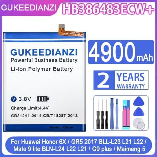 GUKEEDIANZI Battery HB386483ECW+ 4900mAh For Huawei Honor 6X / GR5 2017 BLL-L23 L21 L22 / Mate 9 lite BLN-L24 Honor6X Mate9 lite