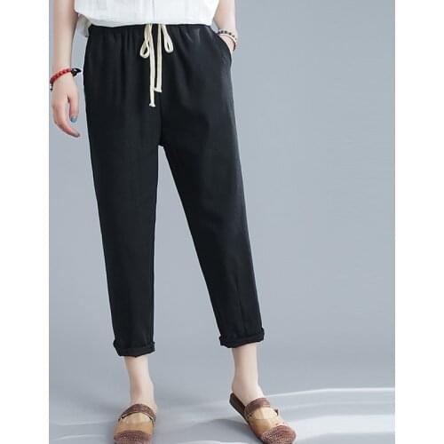 AOSSVIAO Cotton Linen Pants for Women Trousers Loose Casual Solid Color Women Harem Pants Plus Size Capri Womens Summer 2021
