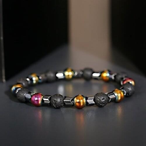 Natural Stone Mens Bracelets Charm Corful Hematite Lava Elastic Bracelets For Women&Men Pulsera Hombre