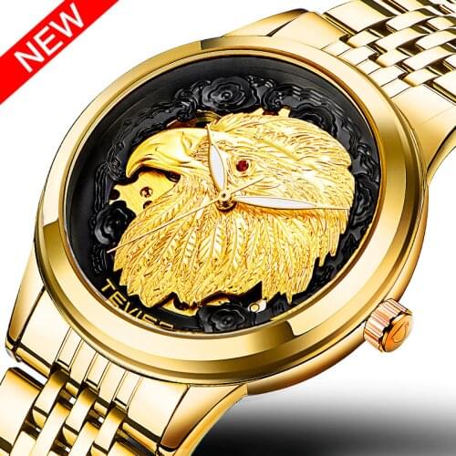 TEVISE Luxury Gold Watch Men Automatic Men Watches Luminous Hands Animal Eagle Mechanical Wristwatches 2020 New Clock Men