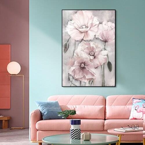 PinkWatercolor Flower Poster Wall Art Canvas Painting Nordic Modern Home Decoration Printing Wall Picture Living Room Decoration