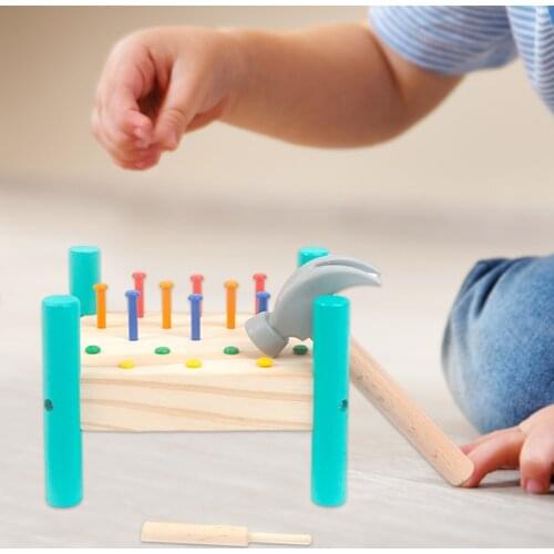 Montessori Wooden Pound-A-Peg Brain Teaser Multifunctional Toddlers Educational Learning Family Party Gift