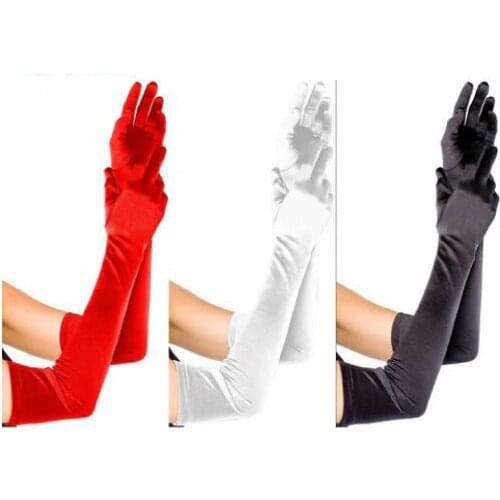Elbow Length Long Woman Wedding Gloves Finger Red/Black/White Bridal Glove 2020 New Arrival Satin Dance Gloves