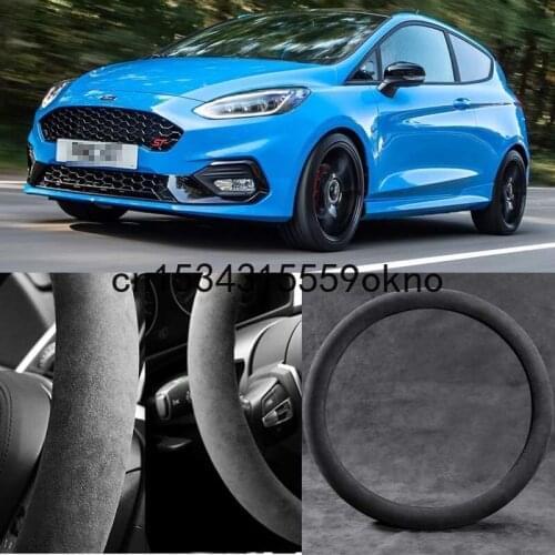 For Ford Fiesta Black Alcantara Suede Car Steering Wheel Cover Car Accessories