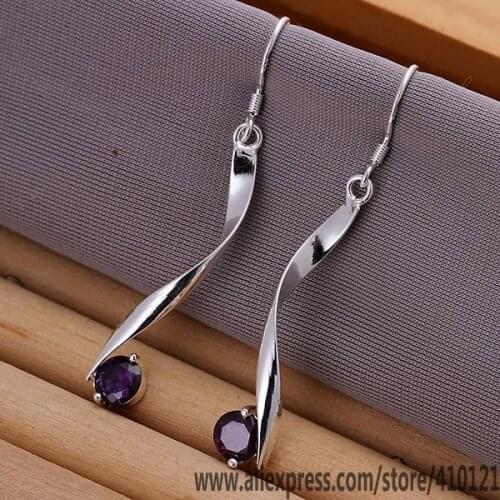 E186 Hot Sale High Quality Silver Clolor Jewelry,Wholesale Jewelry Elegant Charms Fashion Twisted Purple Stone Earrings/dksa
