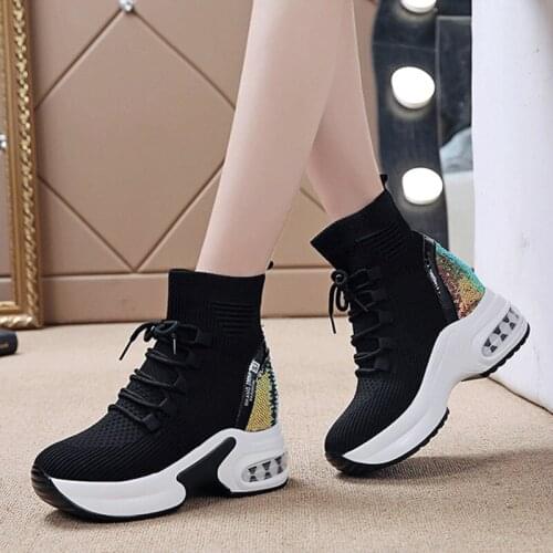 Elastic Socks Womens Net Red All-match 2020 Spring New Model Elevator Knitted Skinny Hight-Top Skinny Boots platform shoes