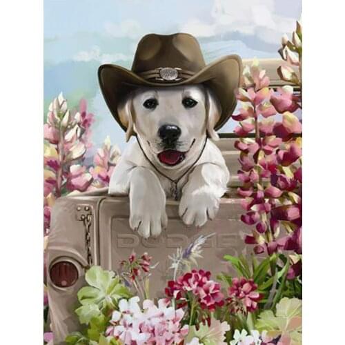 Painting By Numbers Puppy in a hat Drawing On Canvas HandPainted Gift Picture By Number animal Kits Home Decoration