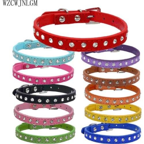 Korean velvet Leather Leash Pet Dog Collars 11 Colors for Small Medium Dogs Rhinestone Neck Strap Puppy Collar Cats Pet Collars