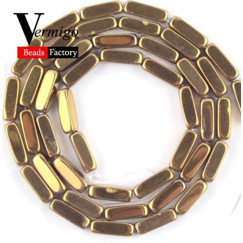 Small Cuboid Shape Gold Hematite Natural Stone Beads For Jewelry Making DIY Necklace Bracelet Spacer Loose Beads 3*9mm 15"