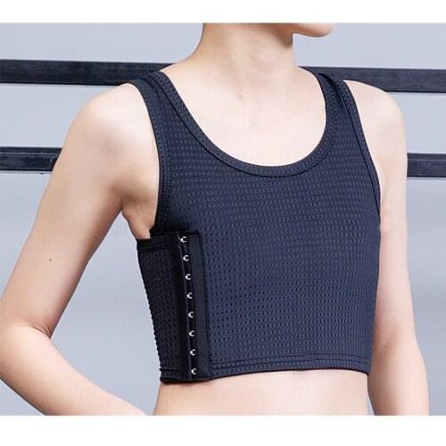 4XL Tomboy Trans FTM Lesbian Slim Undershirt Chest Binder Flatten Breast Shaper Vest Breathable Mesh Buckle Bandage Tank Tops
