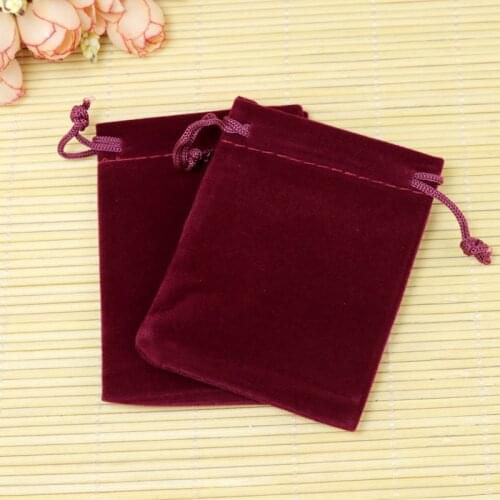 Hot Sale 20pcs/lot Dark Red Velvet Bag 7x9cm Small Jewelry Charms Gifts Packaging Bag Cute Velvet Drawstring Gift Bags Pouches