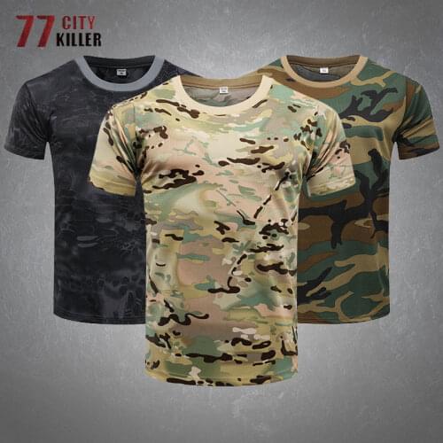 New Camouflage Military T-shirts Men Breathable Quick Dry Skin Mesh Tactical Top Male Outdoor Sports Wear-resistant Mens T-shirt