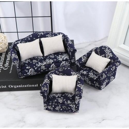 7 Pieces Wooden Floral Sofa Cushions Kit for 1/12 Scale Dolls House Miniature Furniture Decoration Kids Child Pretend Play Toys
