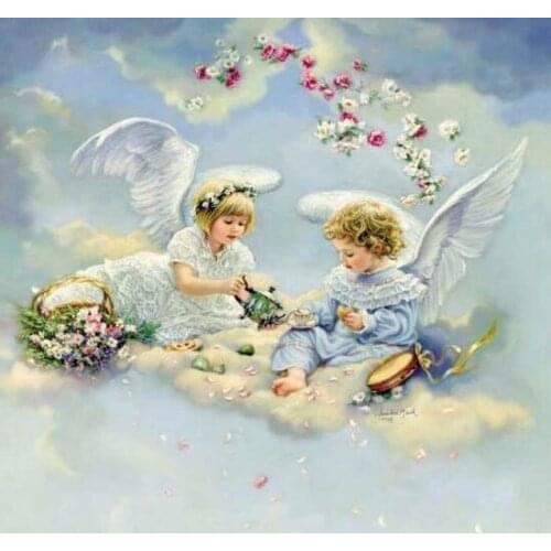 Boys and girls angels drink tea Needlework,DIY people 14CT Cross stitch,For Embroidery kit,baby Cross-Stitching Crafts decor
