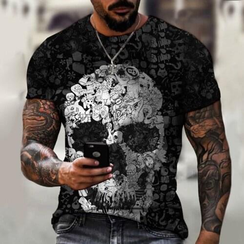 Brand new black skull 3D printing mens funny streetwear O-neck short-sleeved summer fashion oversized T-shirt sportswear