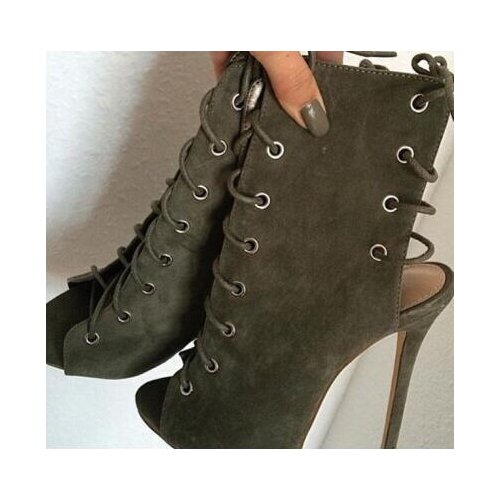 Cheap Price Newest Gladiator Women Sandals Boots Peep Toe Spiked High Heels Suede Leather Peep Toe Lace-up Woman Ankle Boots