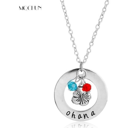 MQCHUN Ohana Means Family necklace Ohana"Hand Stamped Pendant Necklace with Flower Women Girl Birthday Christmas Party Gift