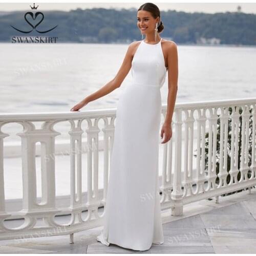 Beach Sleeveless Wedding Dress 2021 Open Back Satin Court Train Bridal Gown Princess SwanSarah M065 Plus Size Vestido De Novia