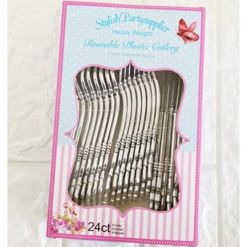 Plastic Disposable Tableware Set Cutlery Set Gold Rose Gold Silver Knife/Fork/Spoon Pack Of 24Pcs Party Supplies