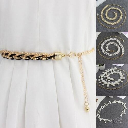 Fashion Ladies Imitation Pearl Waist belt chain Clothes Dress Decoration Belts Waistbands Strap All-match belt for Party Jewelry