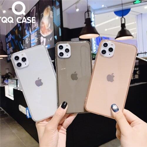 Simple Sparkle Glitter Clear Phone Case For iphone 6 6S 7 8 Plus SE 2 2020 11 Pro XS MAX X XR Soft TPU Pattern Border Cover