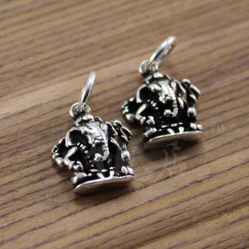 Handmade 100% 925 Silver Ganesha Amulet Charm Vintage Thai Silver Buddhist Ganesh Pendant Small Wealth Buddha Pendant