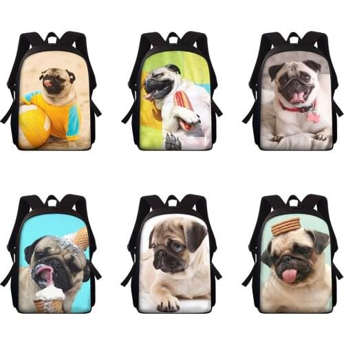 HYCOOL Cute Dog Puppy Pug Print Backpack Donuts Bookbag Students Laptop Backpack School Bags For Teenage Girls Boys Rucksack
