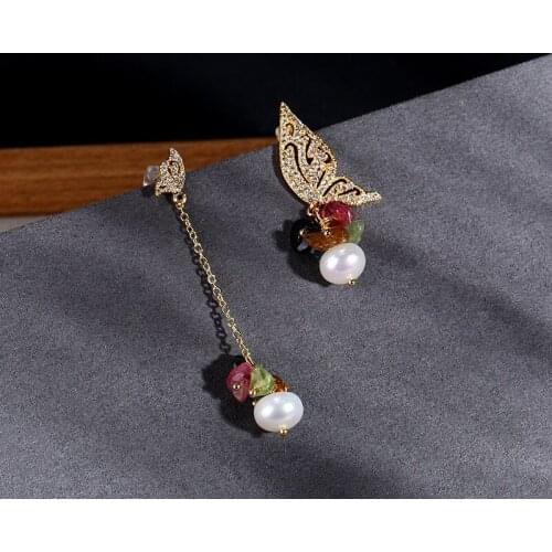 14K Gold Filled Earrings Set Pearl Earrings For Women Bohemian Fashion Jewelry Crystal Butterfly Natural Stone Stud Earrings