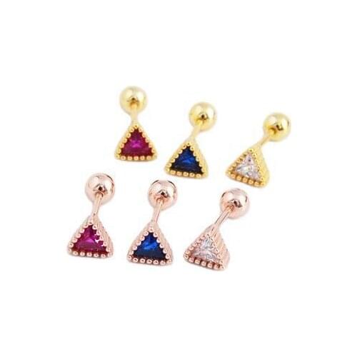 925 Sterling Silver Earring Fashion Colored Zircon Star Triangle Screw Stud Earring Cute Flower Ear Bone Nail Female Ear Jewelry