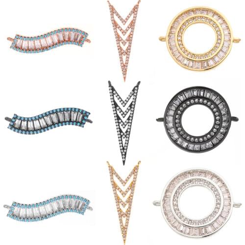 Charms Connectors for Jewelry Making Geometric Triangle Round Jewelry Charms for Diy Bracelet Necklace Charm Copper Mosaic CZ