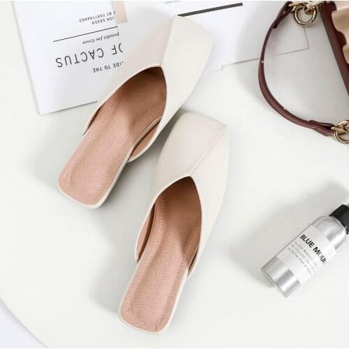 Spring Summer New Fashion Womens Lazy Toe Slipper Low Outdoor Muller Sandals Ladies Square Head Slides Women Plus Size Shoes
