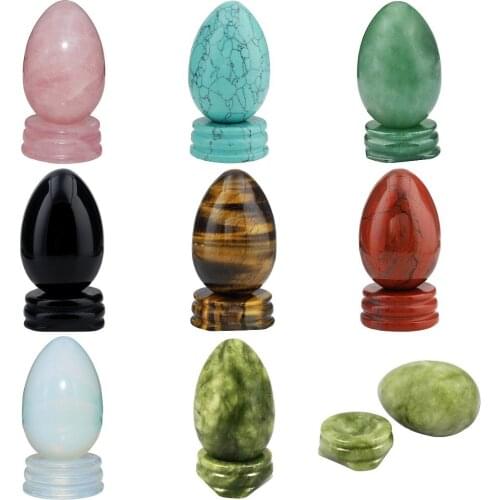 TUMBEELLUWA 1.7" Healing Reiki Crystal Egg Sphere Gem stone Figurines with Stone Stand