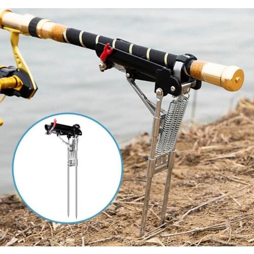 1 pc Sea pole with black bracket thick stainless steel foldable automatic spring bounce turret outdoor fishing accessories