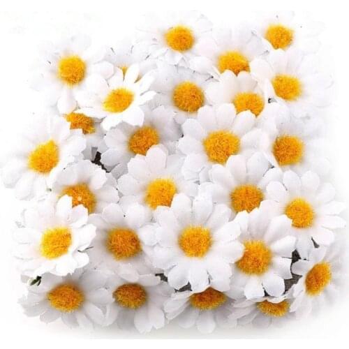 100pcs 4cm Artificial Daisy Flower Heads Silk Fake Flowers Party Wedding Decoration Home Decor Without Stem