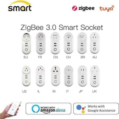 ZigBee 3.0 Smart Socket Plug With 2 USB Interface Remote Voice Control Work with SmartThings Wink Echo Plus Tuya Zigbee Hub
