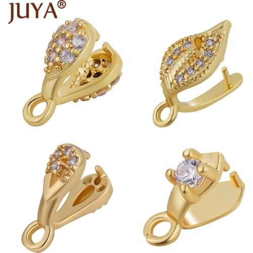Handmade Jewelry Accessories Copper Gold Plated Crystal Pendant Clip Clasp Zircon Pinch Clip Bail For Earring Making Supplies
