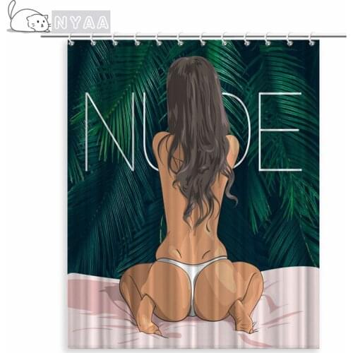3D Printing Beautiful Sexy Playful Girl Shower Curtain Waterproof Fabric Machine Washable Shower Curtain with Hook Accessories