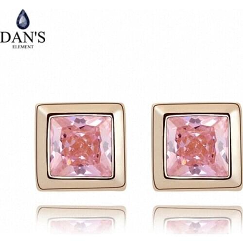 DANS ELEMENT 3 Colors Real Big Brand AAA Zirconia Micro Inlays Square Stud Earrings for Women 93090pink