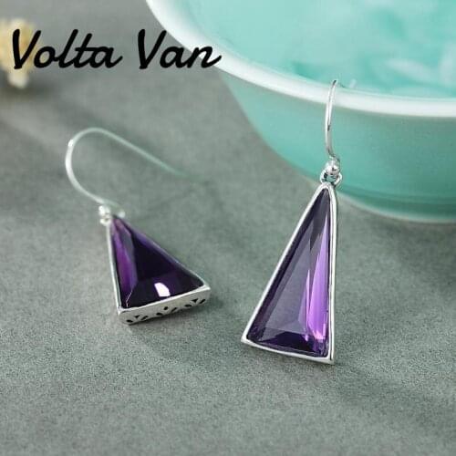 Volta Van Elegant Drop Earrings 925 Sterling Silver Amethyst Fine Jewelry 2021 New Pendientes Plata Geometric Trendy Earrings