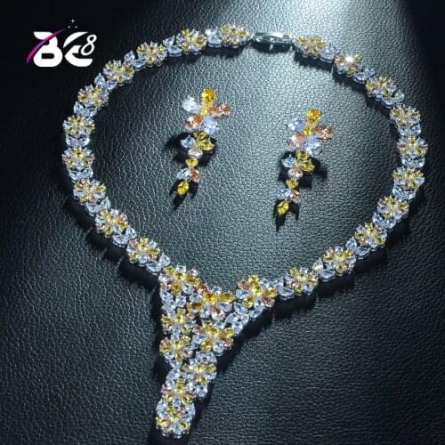 Be 8 New Arrival Flower Design AAA+ CZ Wedding Jewelry Sets for Women Necklaces Pendant Stud Earrings Parure Bijoux Femme S345