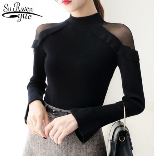 2021 Autumn Korean Slim New Flare Sleeve Off Shoulder Womens Sweater Fit Turtleneck Women Sweaters Pull Femme Fashion 6387 95