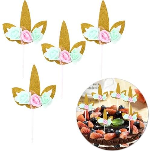 1pcs Unicorn Cake Topper with Flower Decorative Cake Topper Cake Decoration Birthday Party Supplies Baking & Pastry Tools