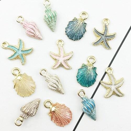 10/13Pcs Nice Conch Sea Shell Charms Ocean Pendants Starfish Anklet Bracelet Necklace DIY Handmade Accessories Craft