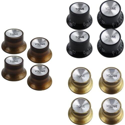 4PCS 2T2V Tone Volume Speed Control Knobs Top Hat Electric Knobs LP with Aluminum Top ,Black/Gold/Amber choose