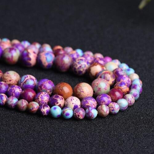 6/8/10mm Nstural Two Color Imperial Jaspers Stone Beads DIY Round Loose Emperor Turquoises Stone Beads For Jewelry Making 15