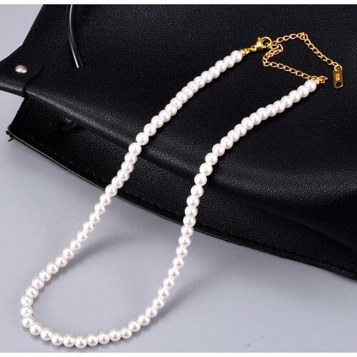 Stainless Steel Chain Peal Necklace Pendant for Women Choker Jewelry