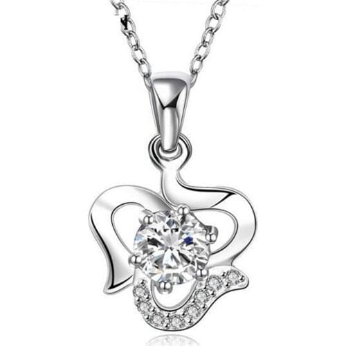 Big Promotion Clsssic Elegant Style CZ Crystal Striking Jewelry 925 Sterling Silver colorPendant Necklace For Charming Women