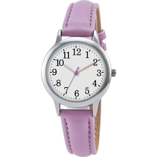 Japan Movement Women Quartz Watch Easy To Read Arabic Numerals Simple Dial PU Leather Strap Lady Candy Color