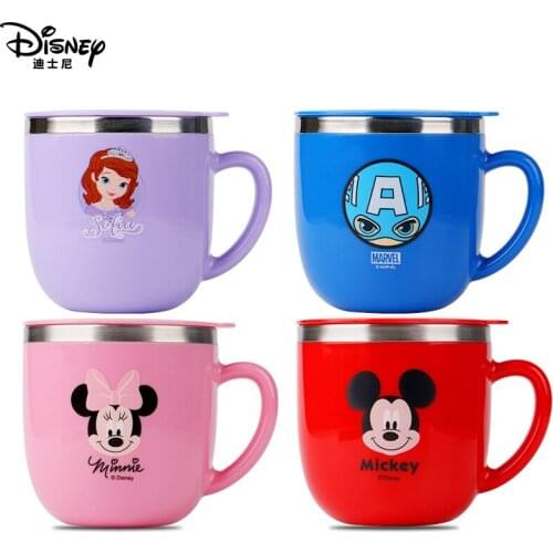 Disney Mickey Minnie Frozen Princess Series Milk cup 3D cartoon Childrens water cup Stainless steel cup Anti-fall cup