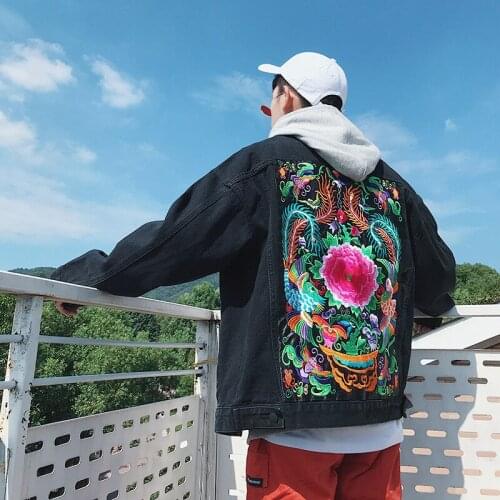 Hip Hop Floral Embroidery Denim Jackets Men Streetwear 2020 Fashion Jeans Coat Autumn Streetwear Jeans Jackets Male Y299